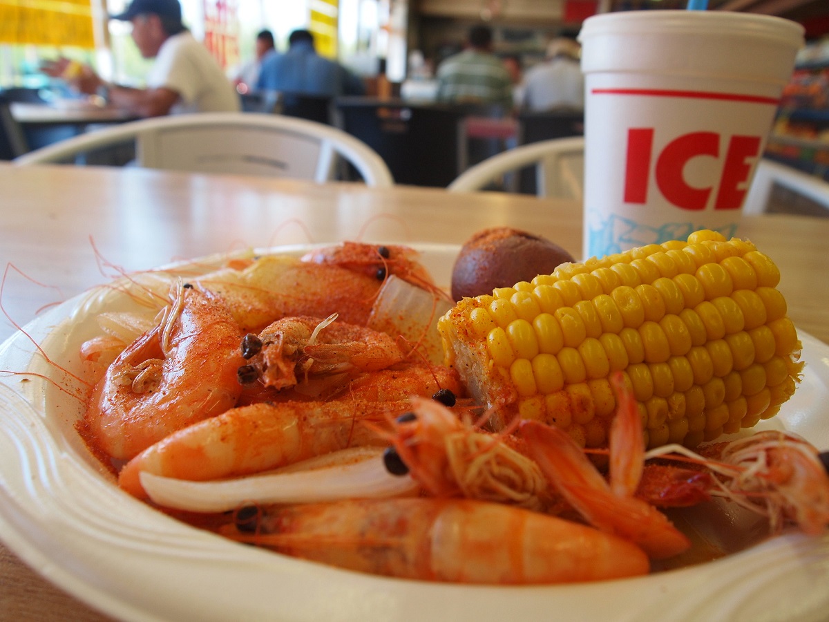 Boiled shrimp and corn with potatoes