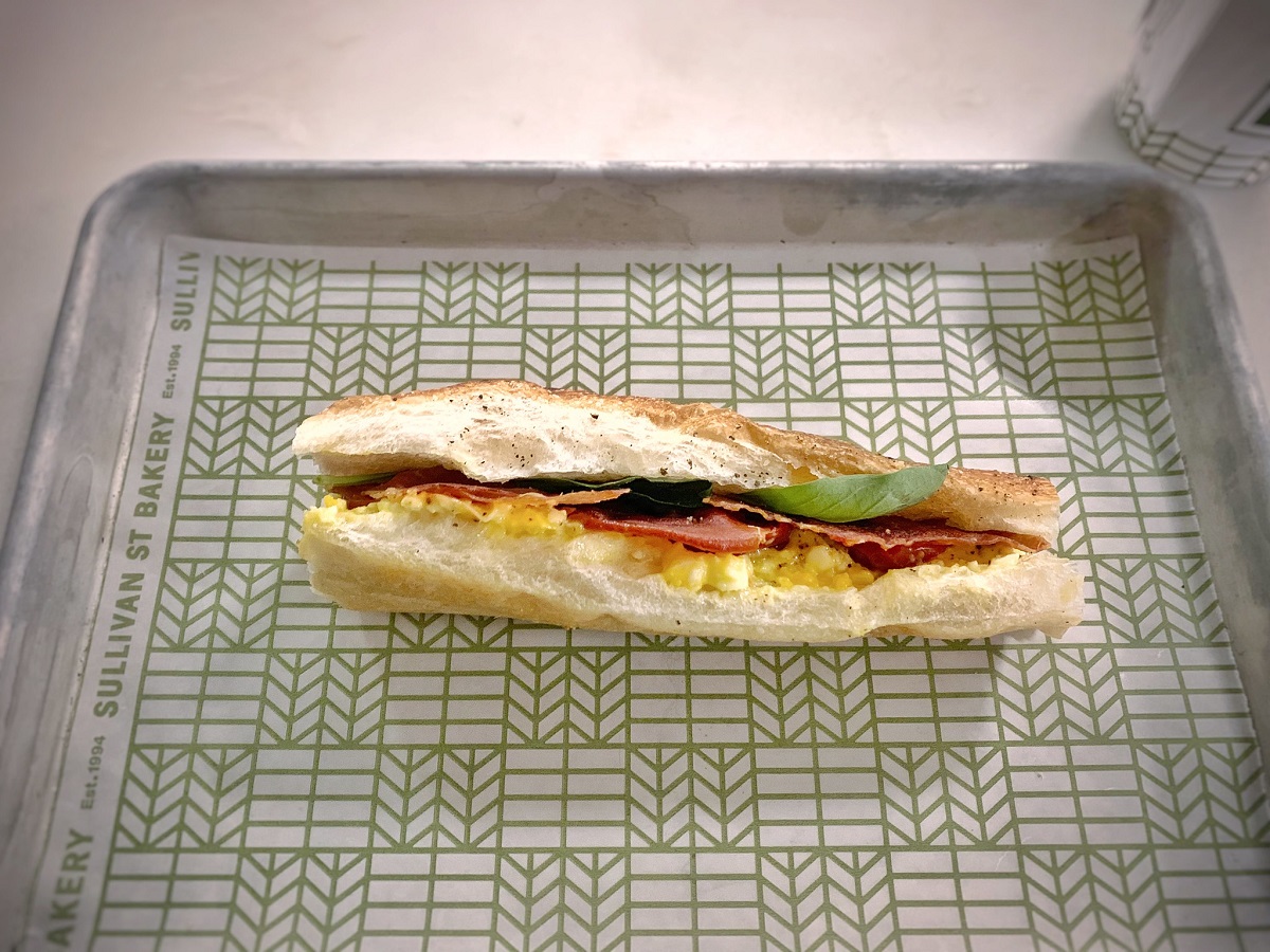 Breakfast sandwich on Sullivan Street's strecci bread