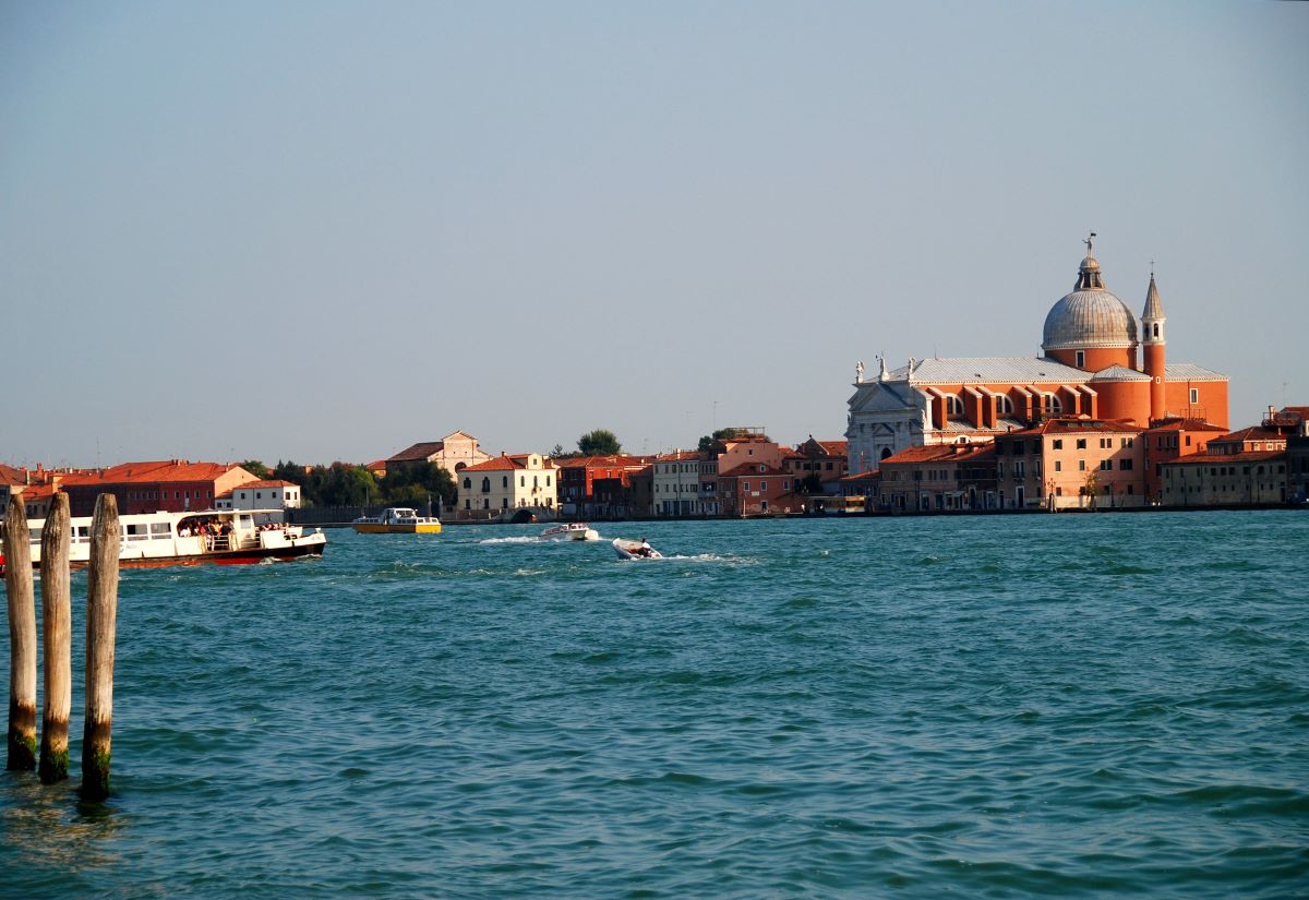 view of church across water on Island in Venice 