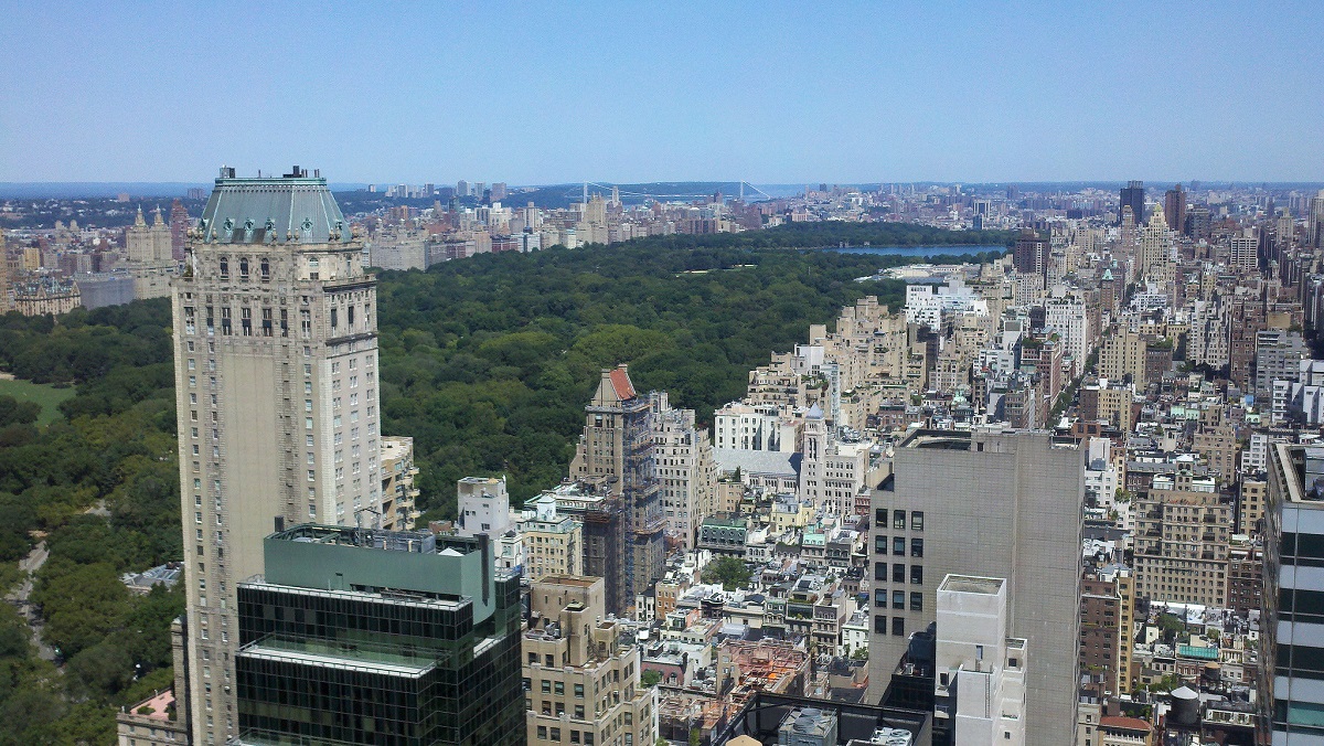 Skyline views of the city and central park from a high vantage point