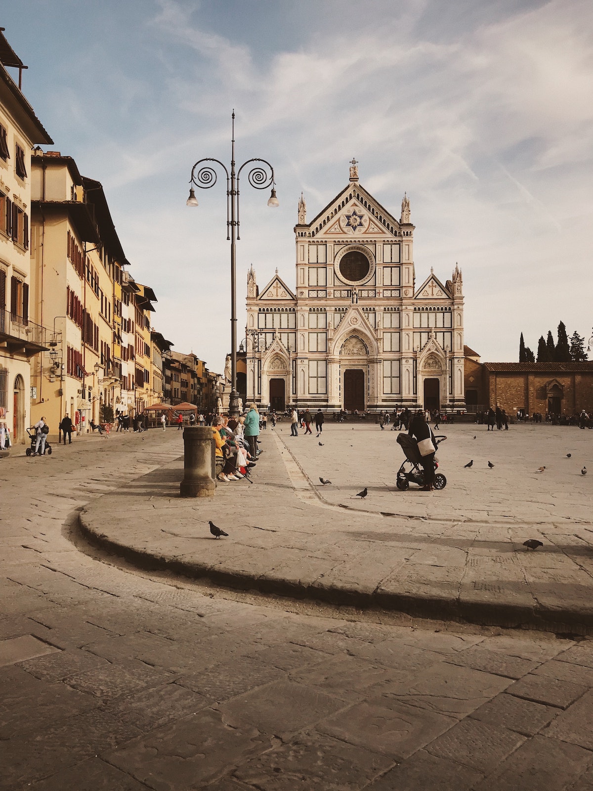 Church in Florence, Italy in front of a wide pedestrianized square