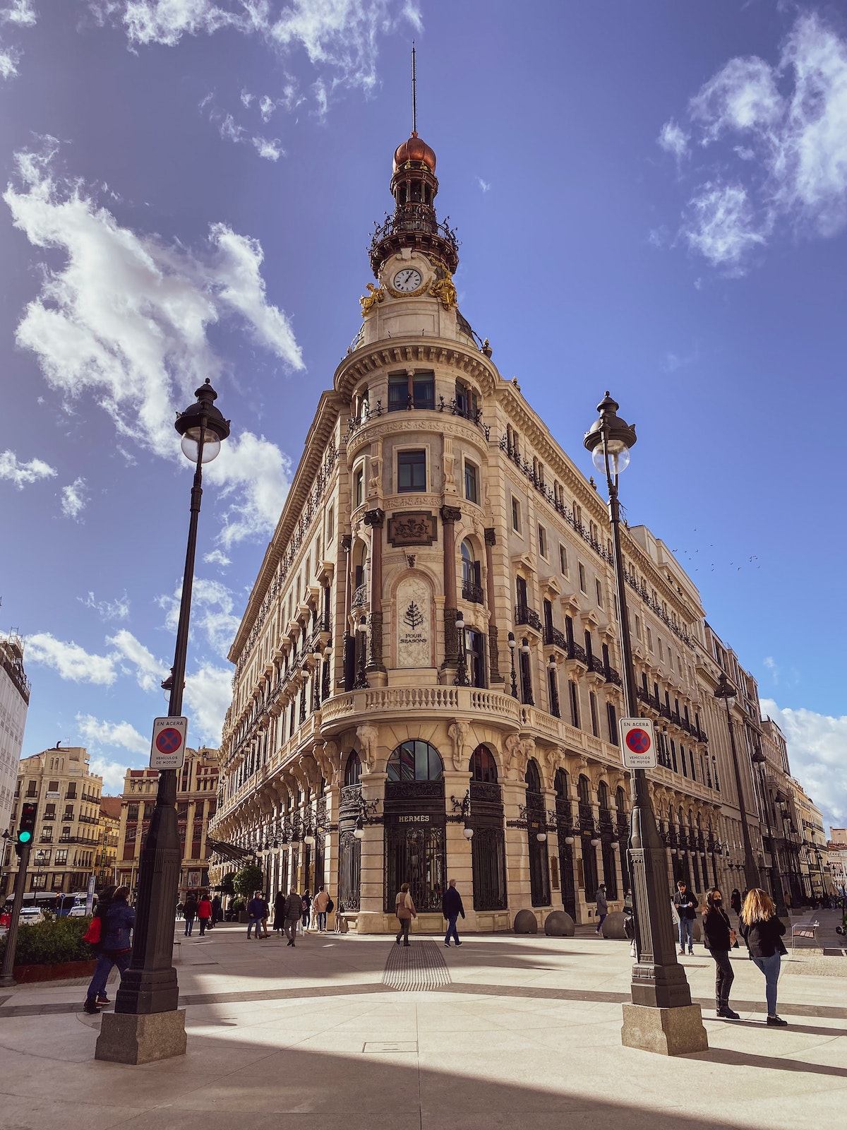 Façade of the Four Seasons hotel in Madrid, Spain. 