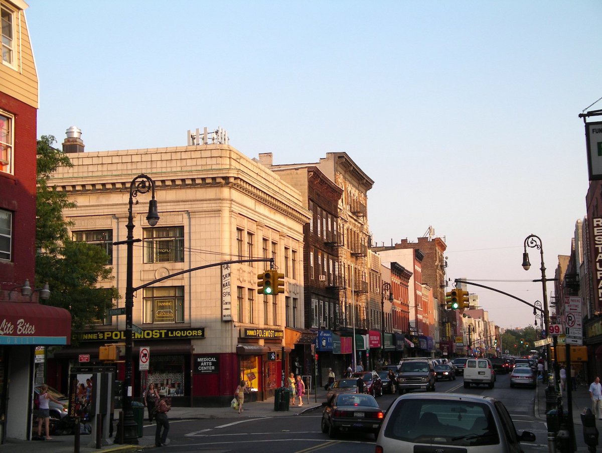 City street in Brooklyn at sunset