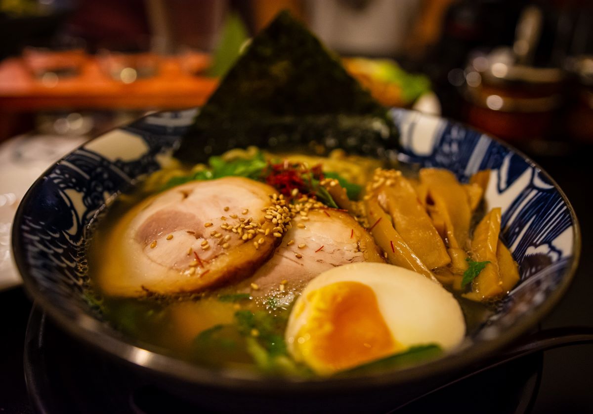 Ramen soup with egg, noodles and meat