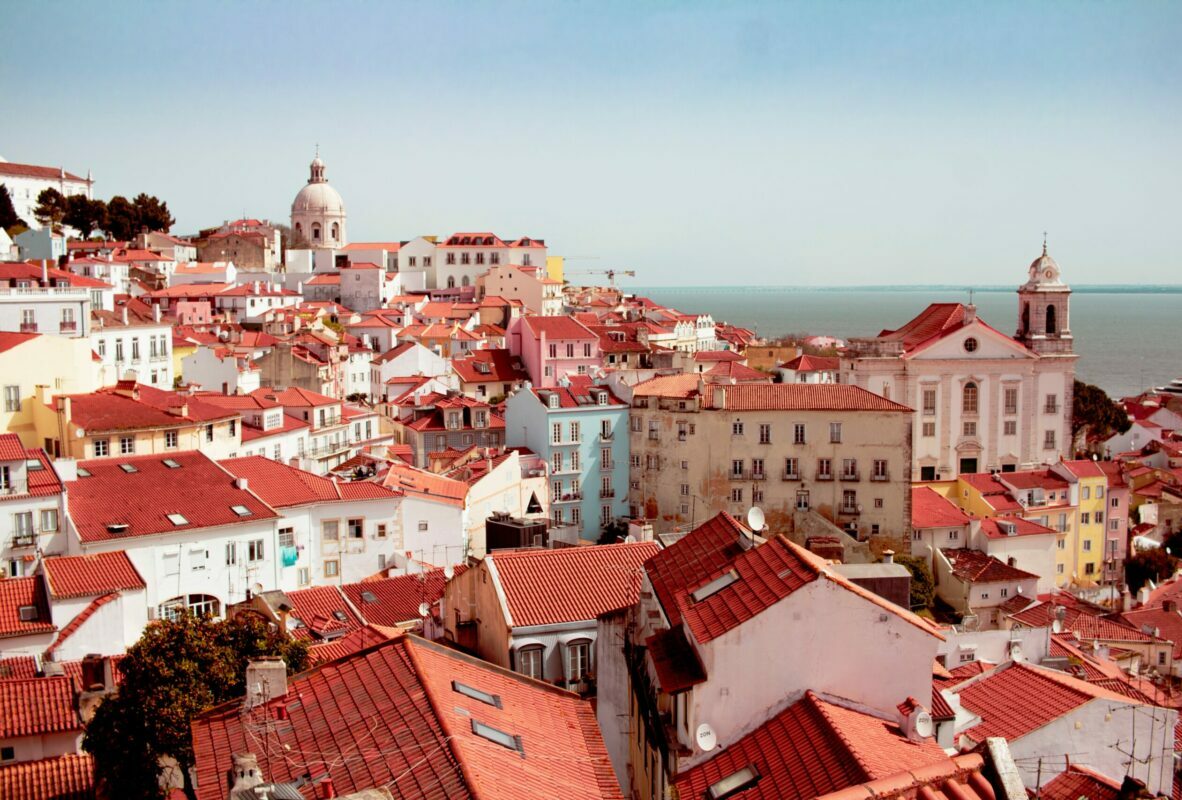 The rooftops of Alfama, Lisbon with the sea in the background