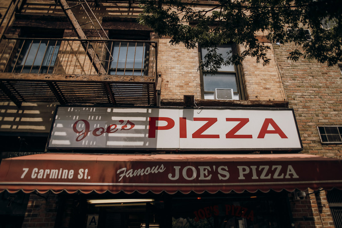Exterior of Joe's Pizza in Manhattan, New York