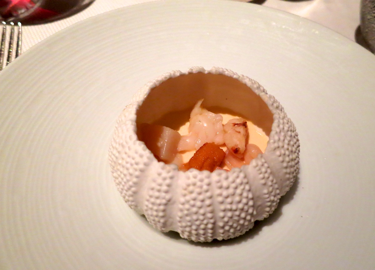 Seafood dish with modern presentation at a Michelin restaurant in NYC
