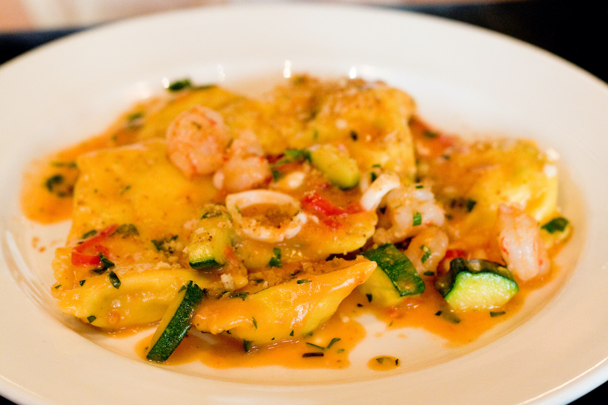 Shrimp ravioli with zucchini