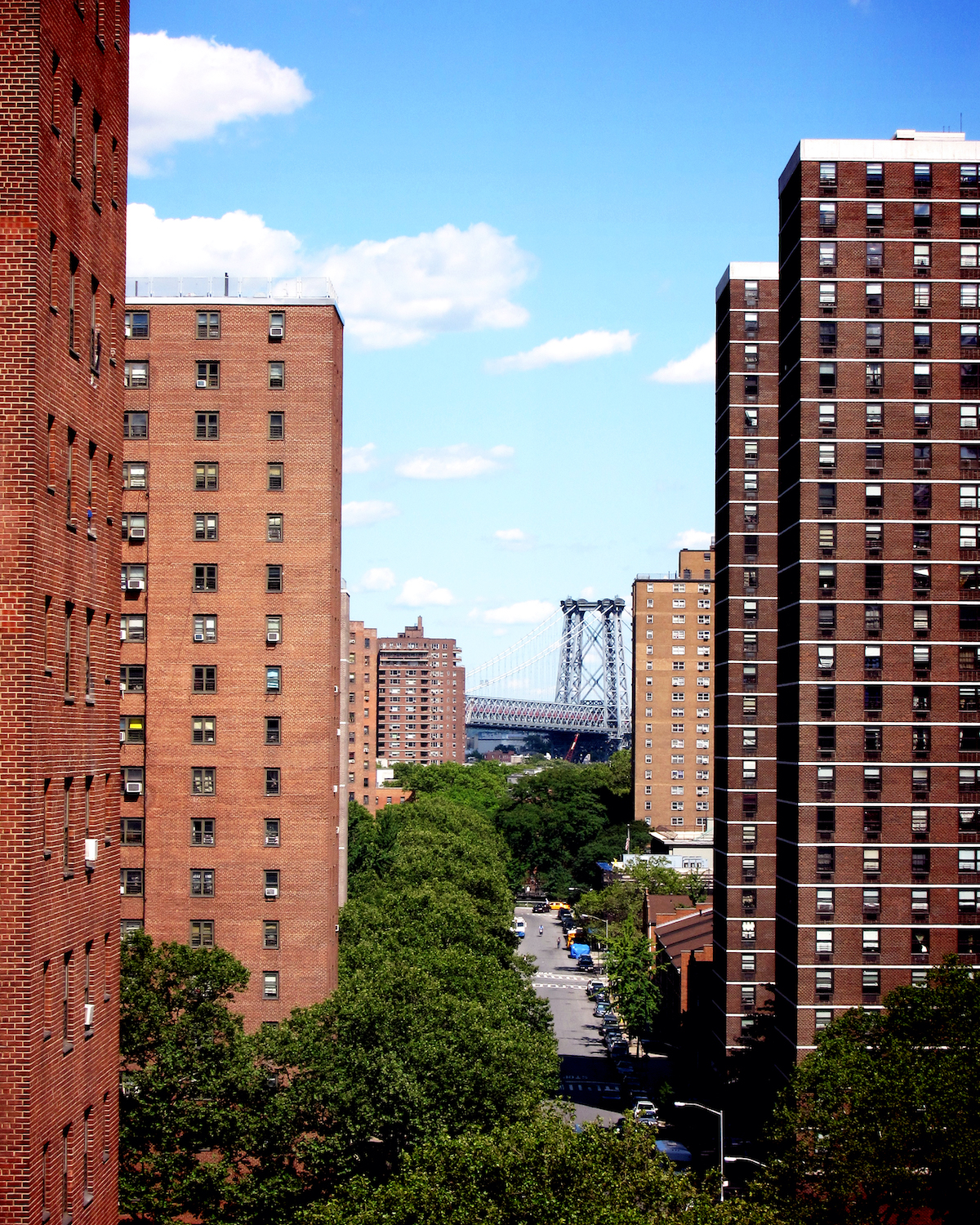 Multi story brick apartment buildings on New York City's Lower East Side