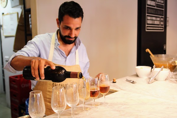 Bartender pouring oloroso sherry