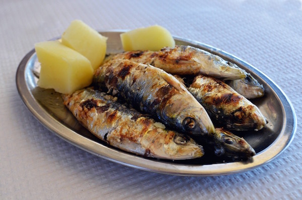Plate of Portuguese sardines with potatoes