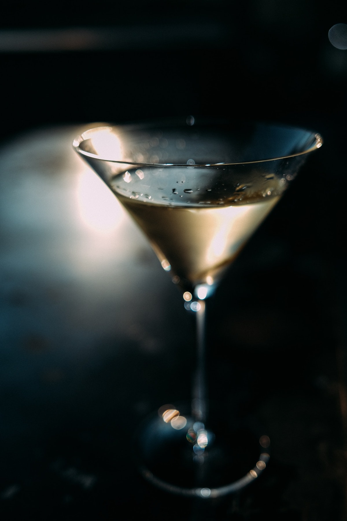 Close up of a dry martini on a bar