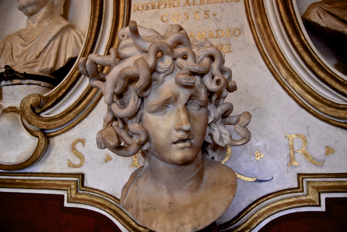Marble bust of Medusa on display at the Capitoline museums in Rome