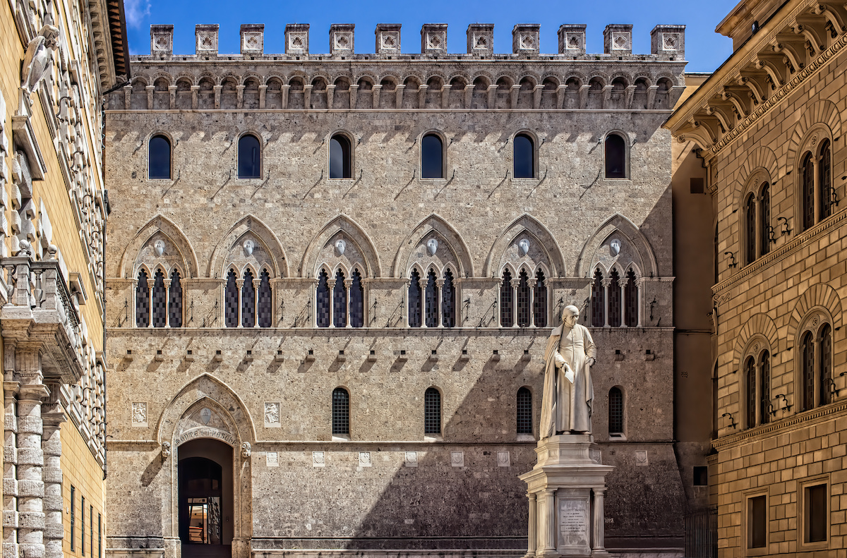 Exterior of historic palazzo in Siena, Italy