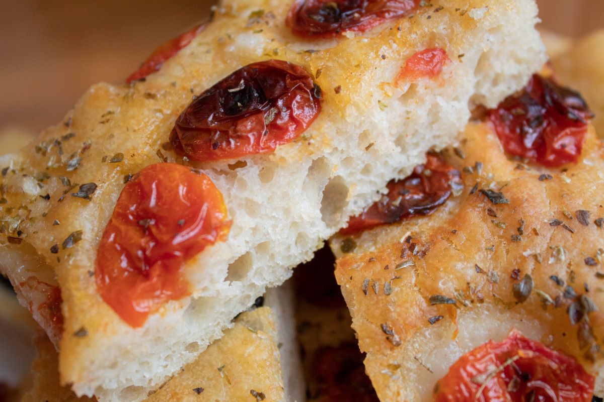 focaccia with tomatoes and herbs