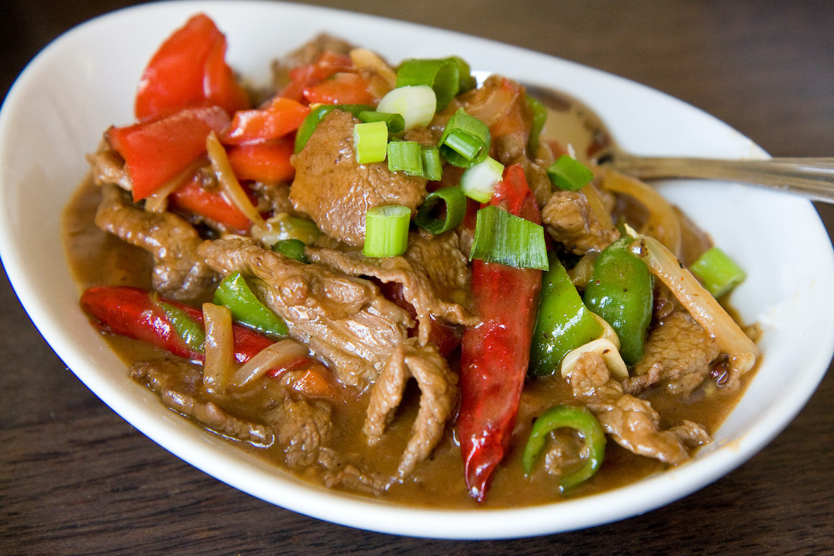 Tibetan beef and vegetable dish with peppers