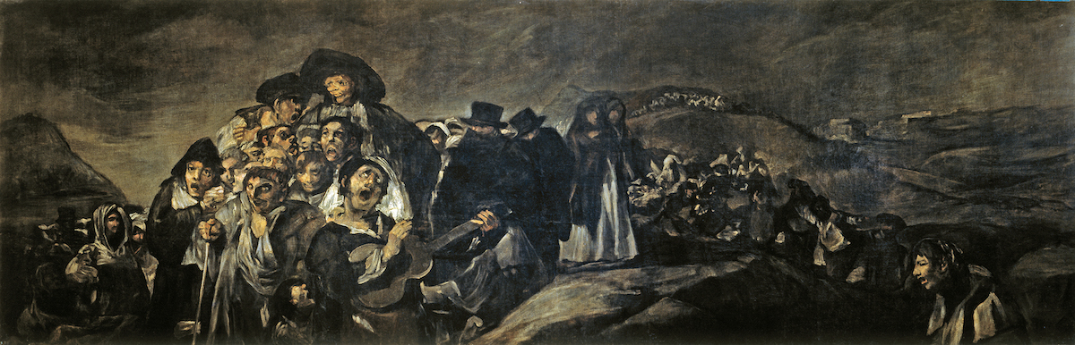 Dark oil painting by Goya showing a crowd of people on a pilgrimage