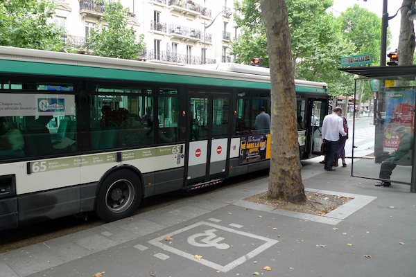 City bus at a stop in Paris