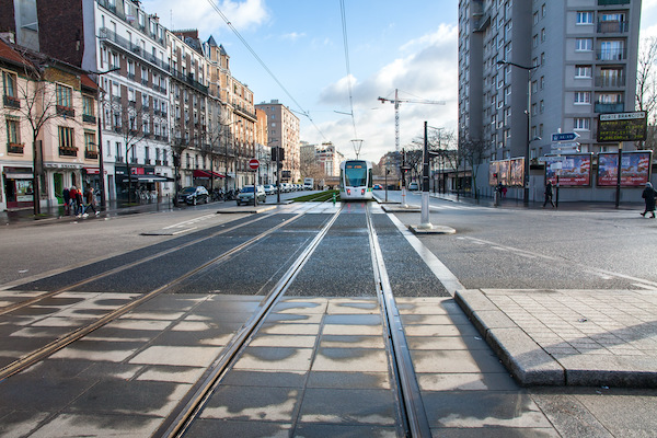 Tram on the rails in Paris