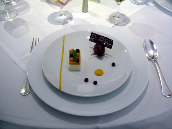 Plate of food at Fat Duck, a Michelin star restaurant near London.