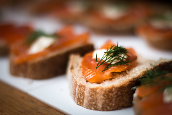 Smoked salmon bites at the Maltby Street Market in London