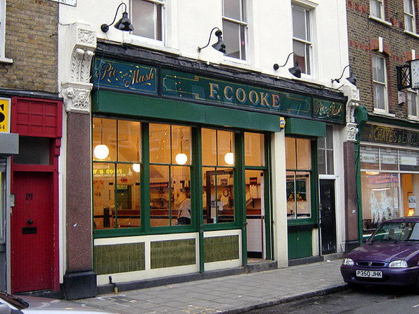 Exterior of F Cooke pie and mash shop, London