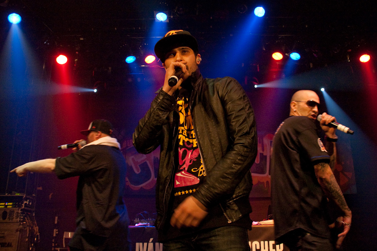 A hip hop group performs at a club in Madrid