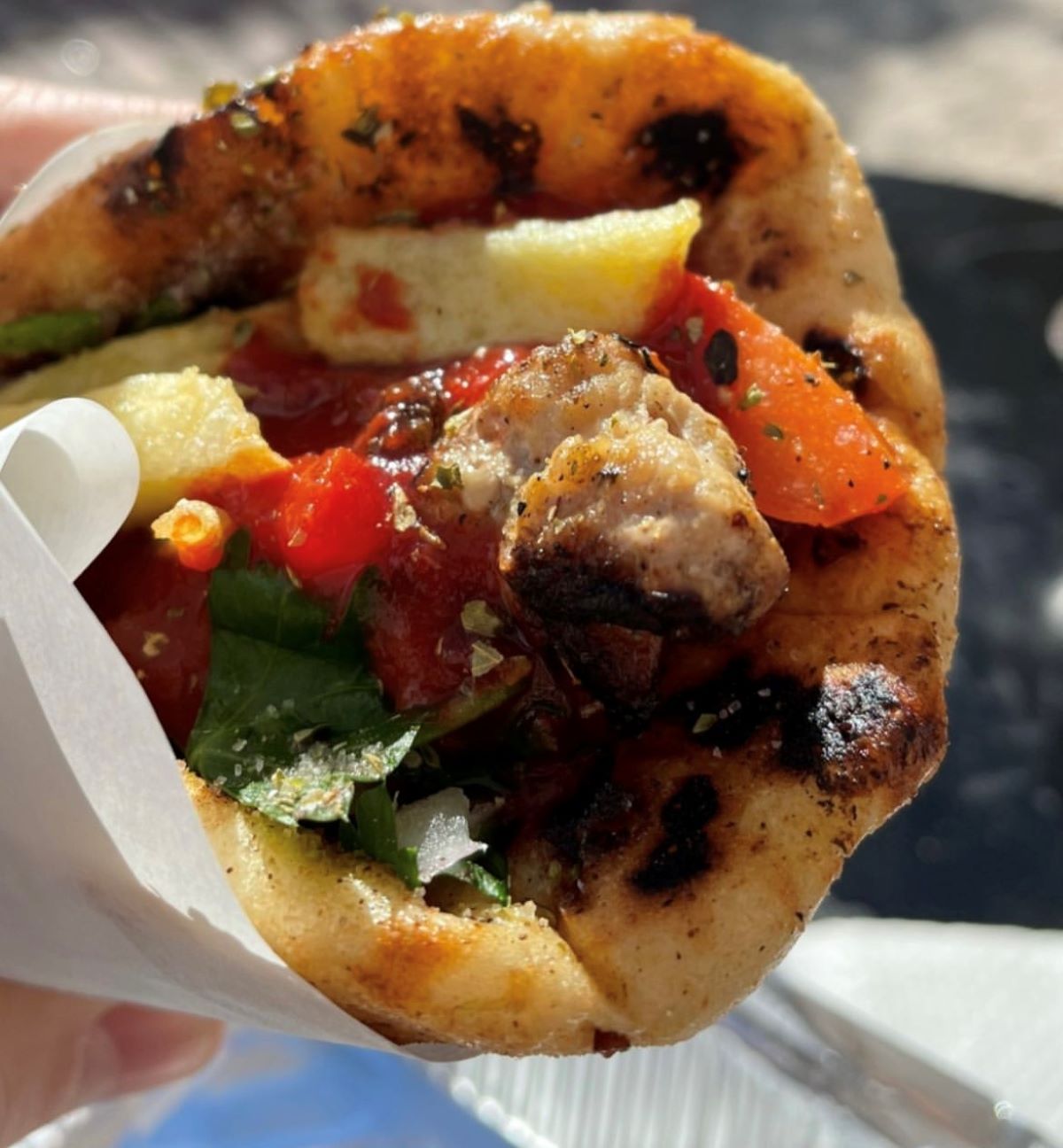 souvlaki, meat with vegetables inside a pita