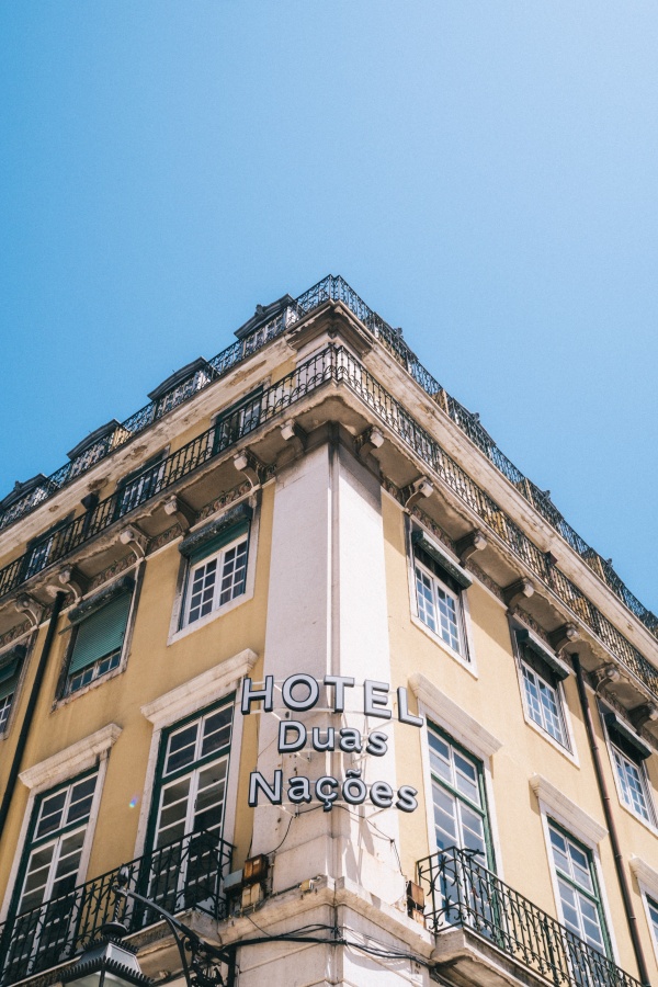 Hotel façade in the Baixa neighborhood in Lisbon - what to know before traveling to Lisbon