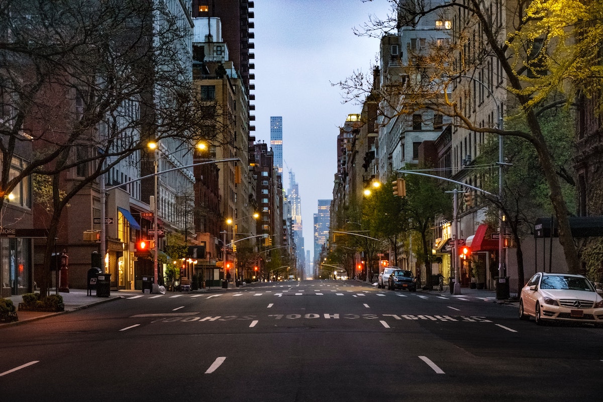 Empty city street on the Upper East Side in NYC