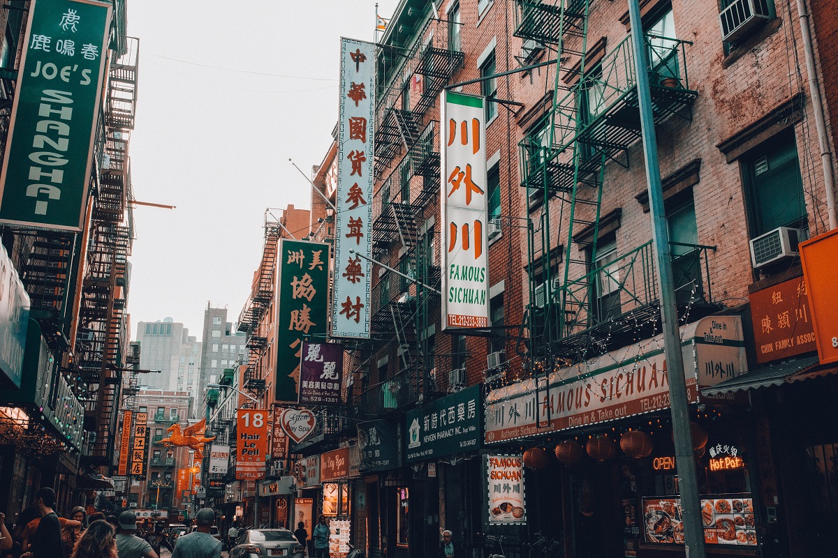 Busy and bustling street in New York's Chinatown
