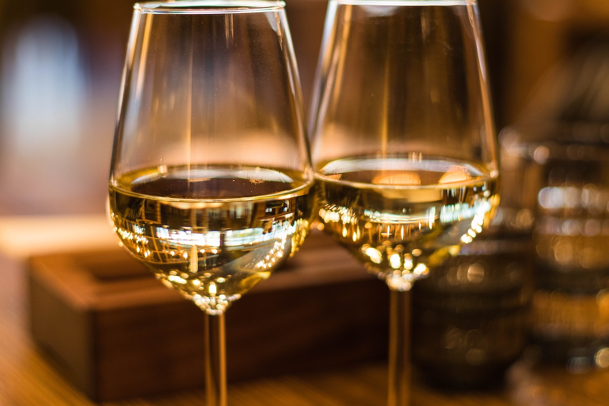 Close up of two glasses of white wine
