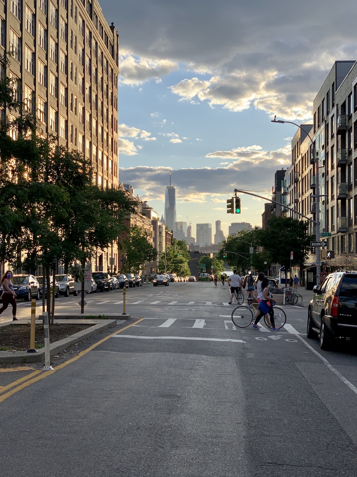 View towards Manhattan from an urban street in Williamsburg, Brooklyn