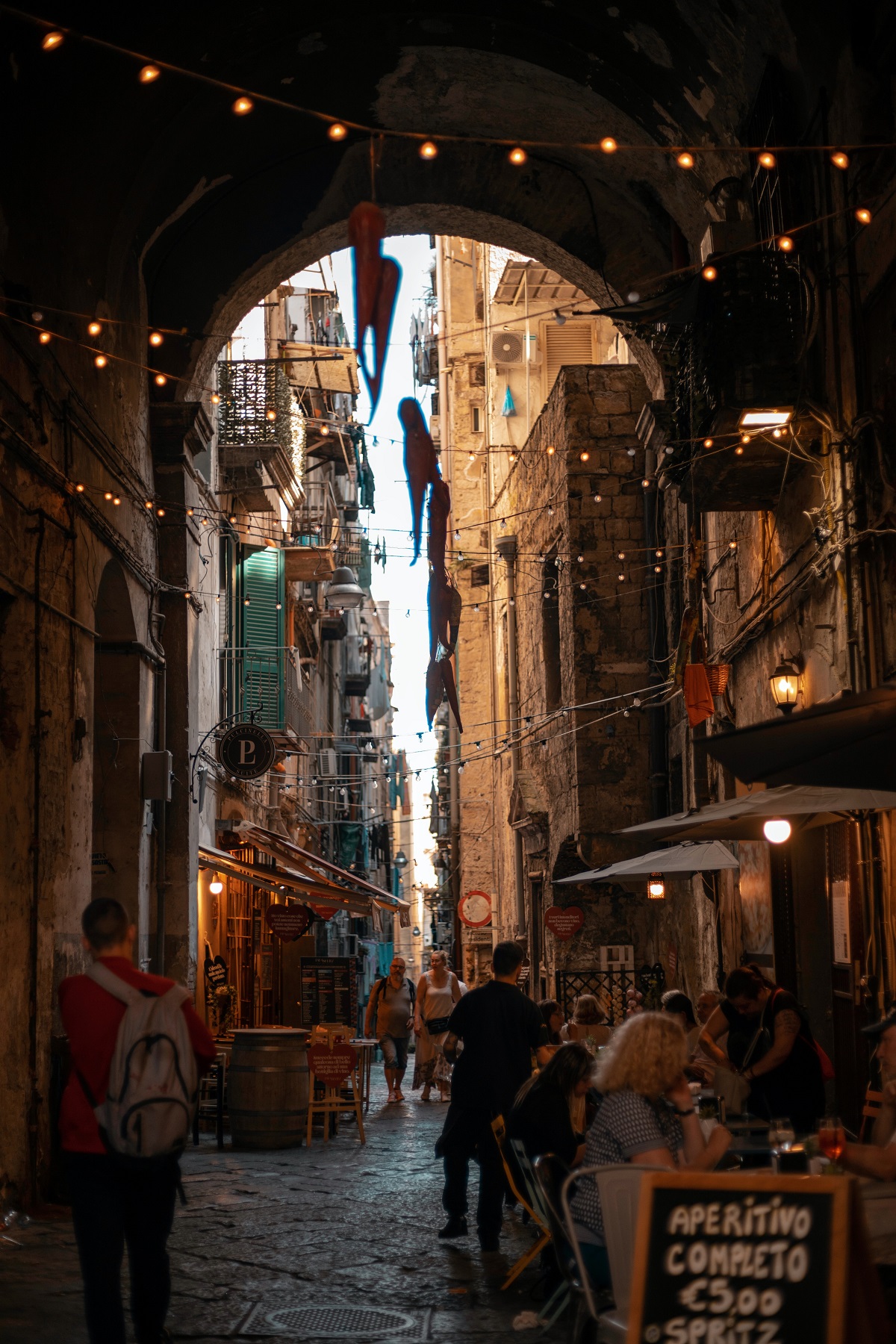 Quartieri Spagnoli at night with restaurants and bars in central Naples