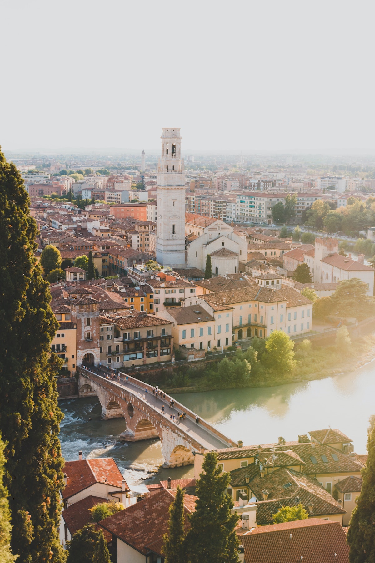 Aerial shot of Castel San Pietro in Verona, Italy. Verona is a great day trip from Venice.